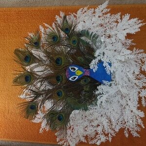 Peacock Feather Wreath with Blue Accents